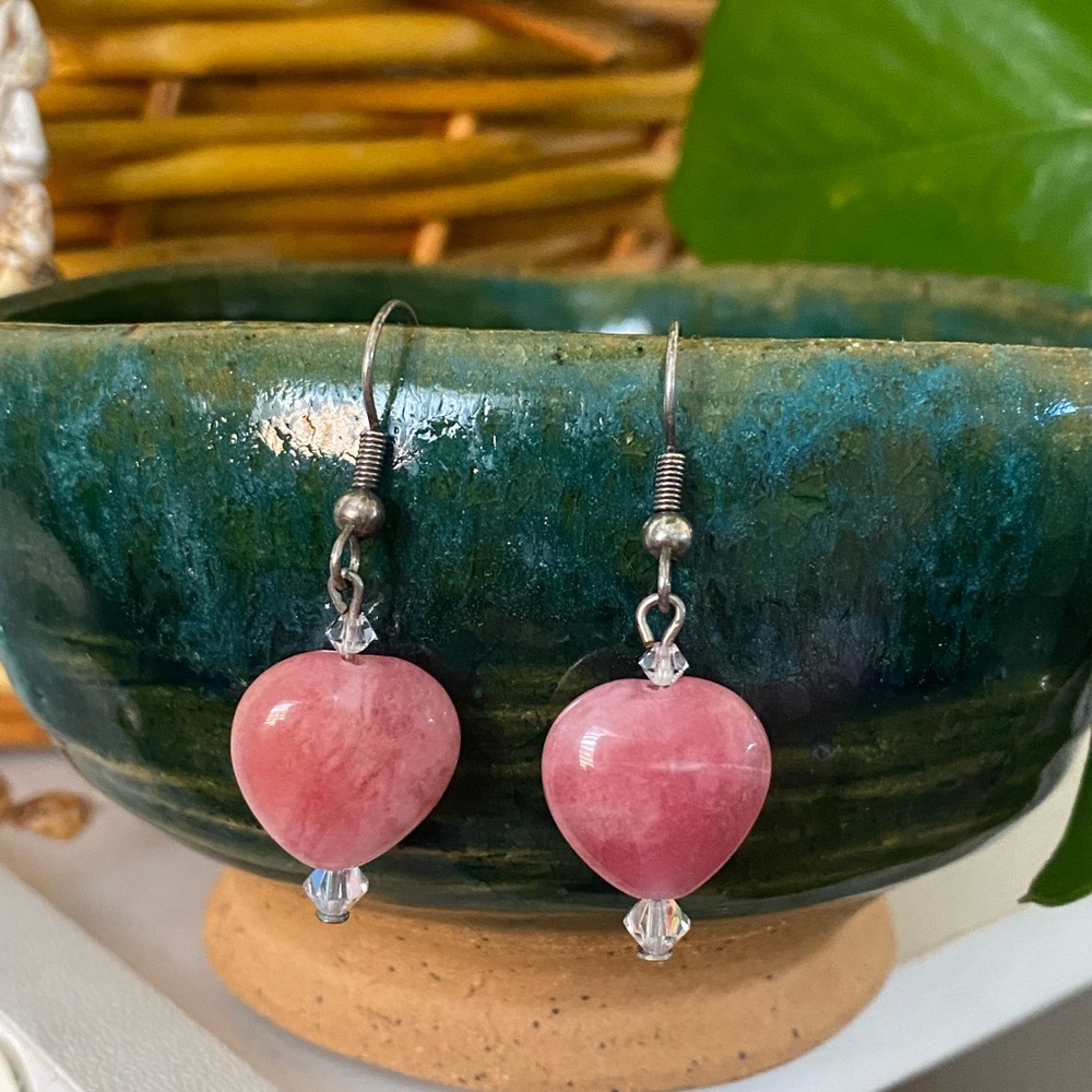 Pink Stone Heart Earrings